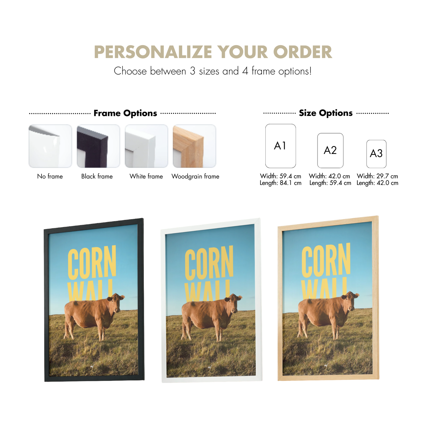 CORNWALL Cow Poster – Wall Art Print (A1 / A2 / A3 Sizes)